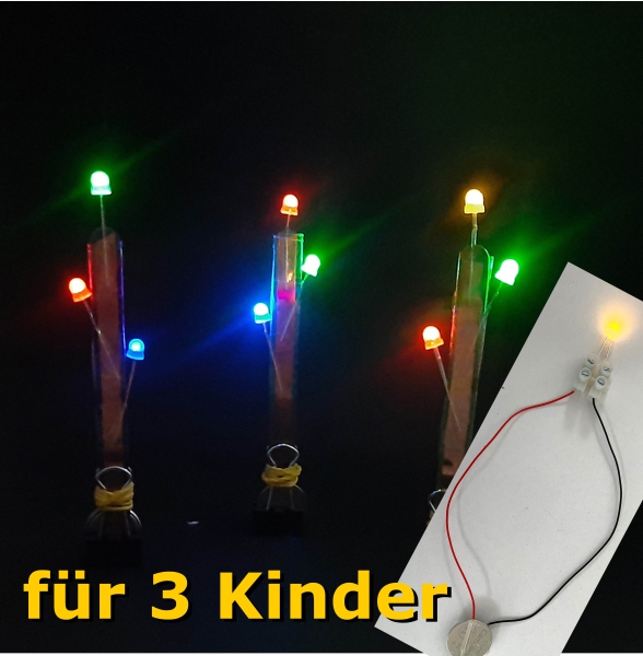 SchulSet Kl. 3/4, kl. Taschenlampe mit LEDs, "LED am Steckerl" für 3-er Gruppe, Forschen mit Stromkreis, LEDs, Kupferband,  - myExperimentSet, Werkpackung